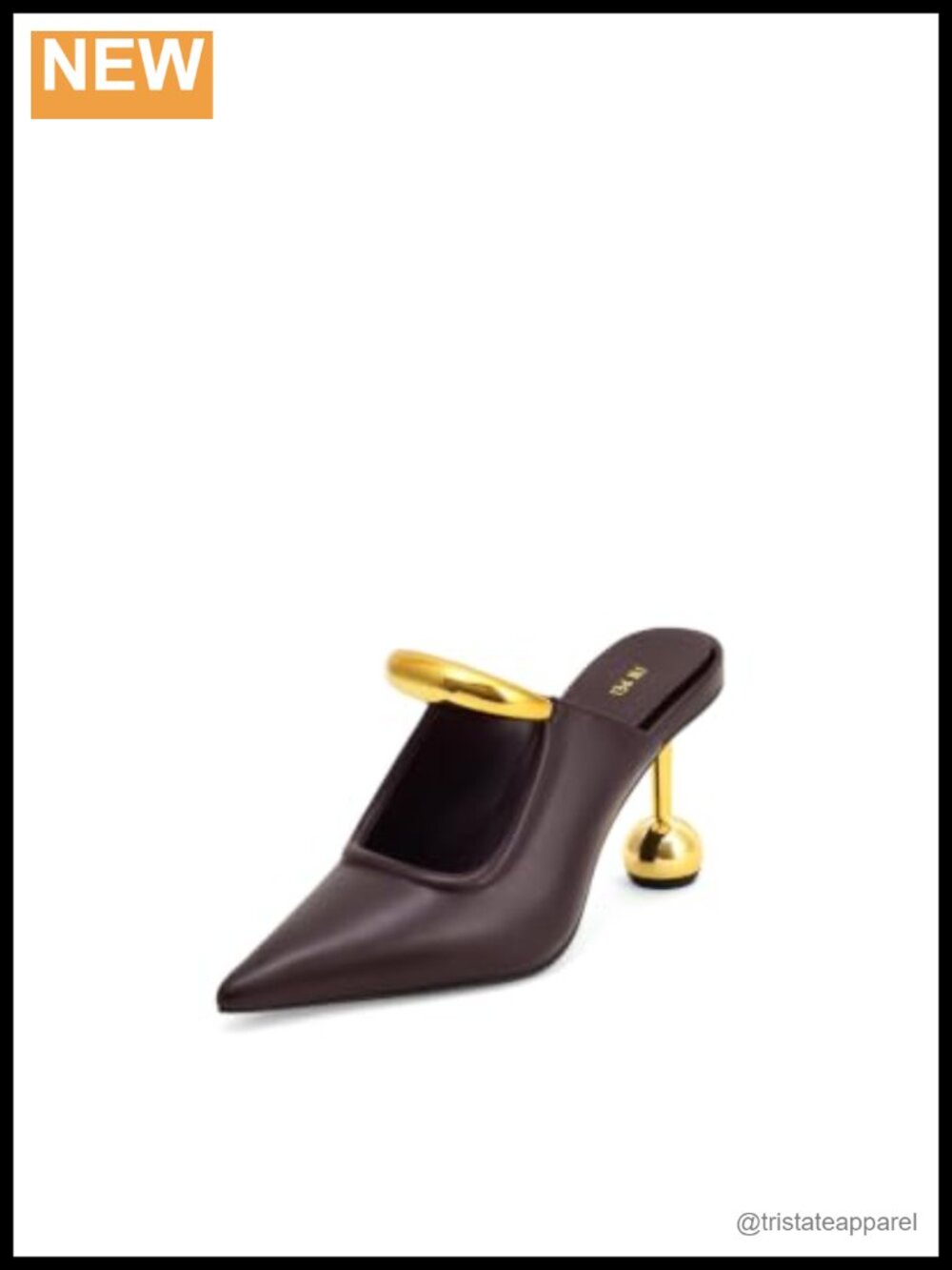 JW PEI Sofia Metal Accent Sphere Heel Mules Vegan Leather Slip-On High Heel
